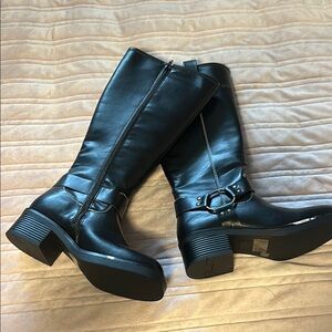 Black Leather Knee-High Boots